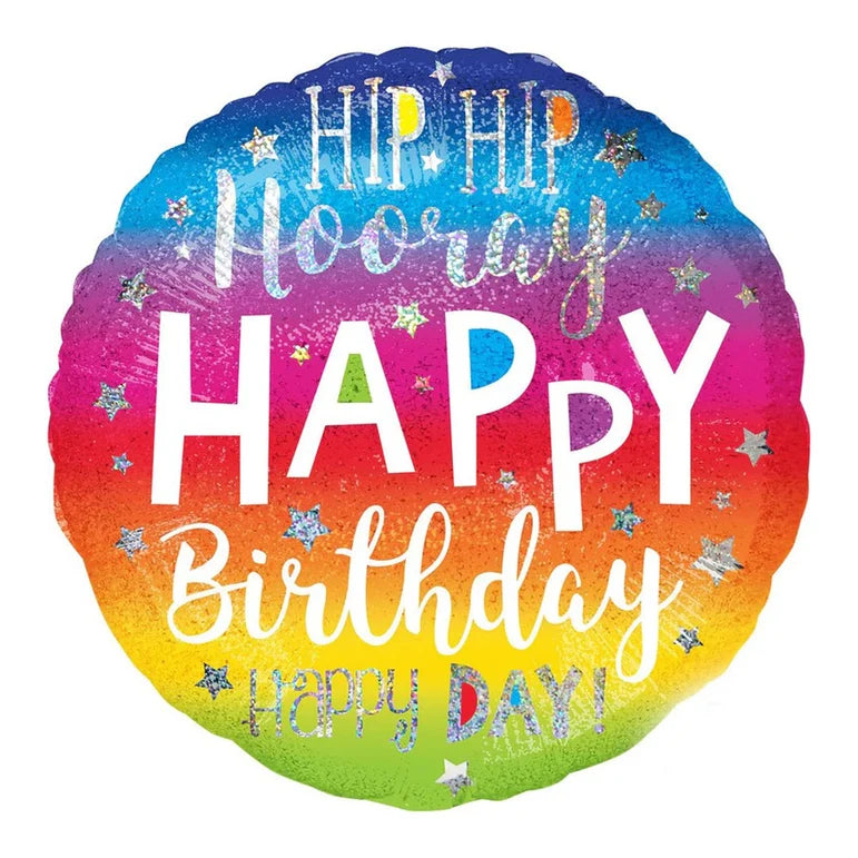 18C HIP HIP HOORAY BIRTHDAY ROUND FOIL BALLOON - Helium Filled