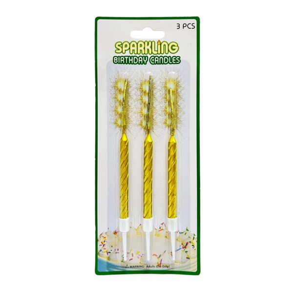 Gold Single Sparkling Party Candles/Cake Topper - 3pcs