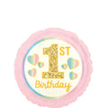 18C GIRL 1ST BIRTHDAY PINK & GOLD FOIL BALLOON - Helium Filled