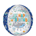 HAPPY BIRTHDAY SHARKS ORBZ FOIL BALLOONS - Helium Filled