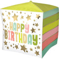 BIRTHDAY GOLD STARS & COLORS CUBEZ FOIL BALLOONS HELIUM Filled