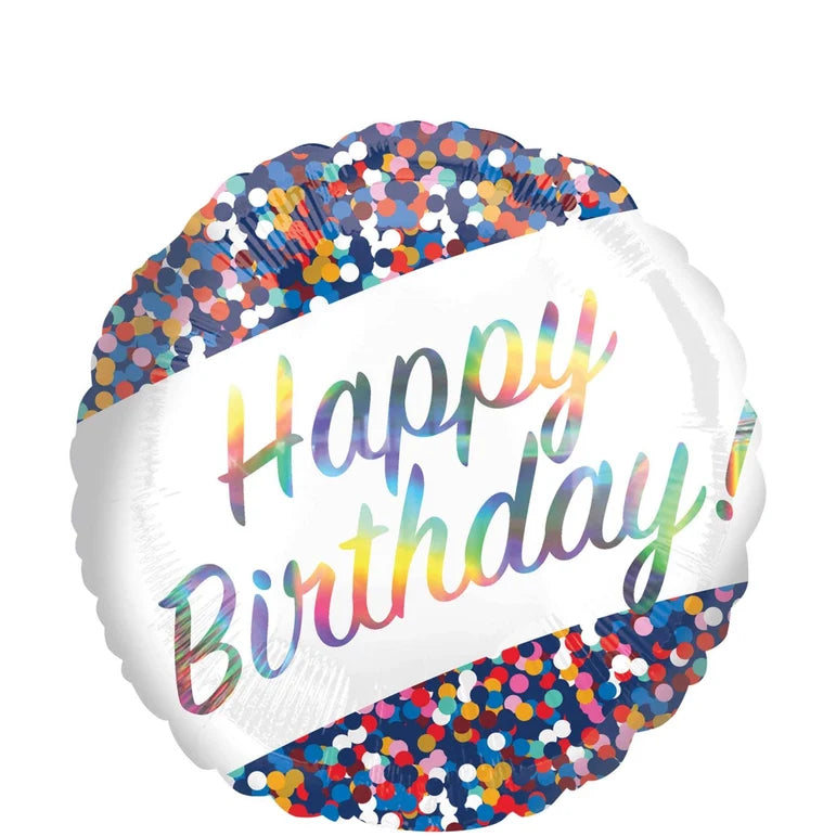 18C BIRTHDAY CONFETTI IRIDISCENT FOIL BALLOON - Helium Filled