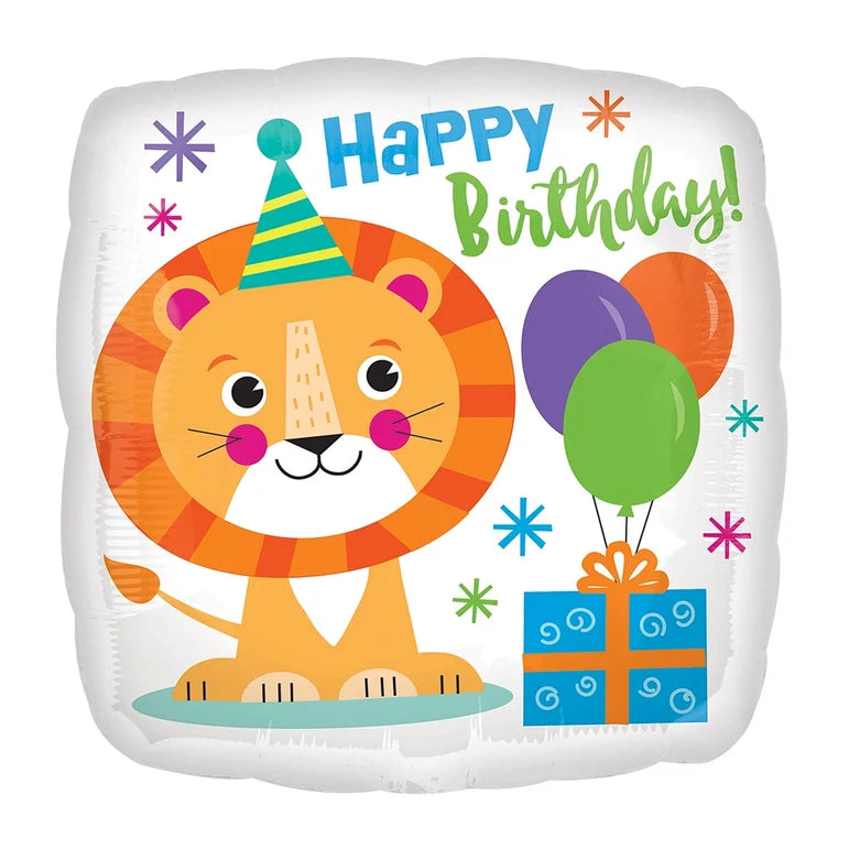 18 LION HAPPY BIRTHDAY SQUARE FOIL BALLOON - Helium Filled