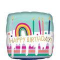 18 HAPPY BIRTHDAY FROSTED STRIPED CAKE SQUARE FOIL BALLOON - Helium Filled