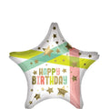 18S HAPPY BIRTHDAY GOLD STARS &amp; COLORS FOIL BALLOON - Helium Filled