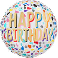 18C HAPPY CONFETTI BIRTHDAY FOIL BALLOON - Helium Filled