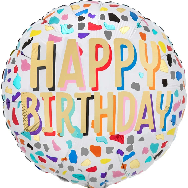 18C HAPPY CONFETTI BIRTHDAY FOIL BALLOON - Helium Filled