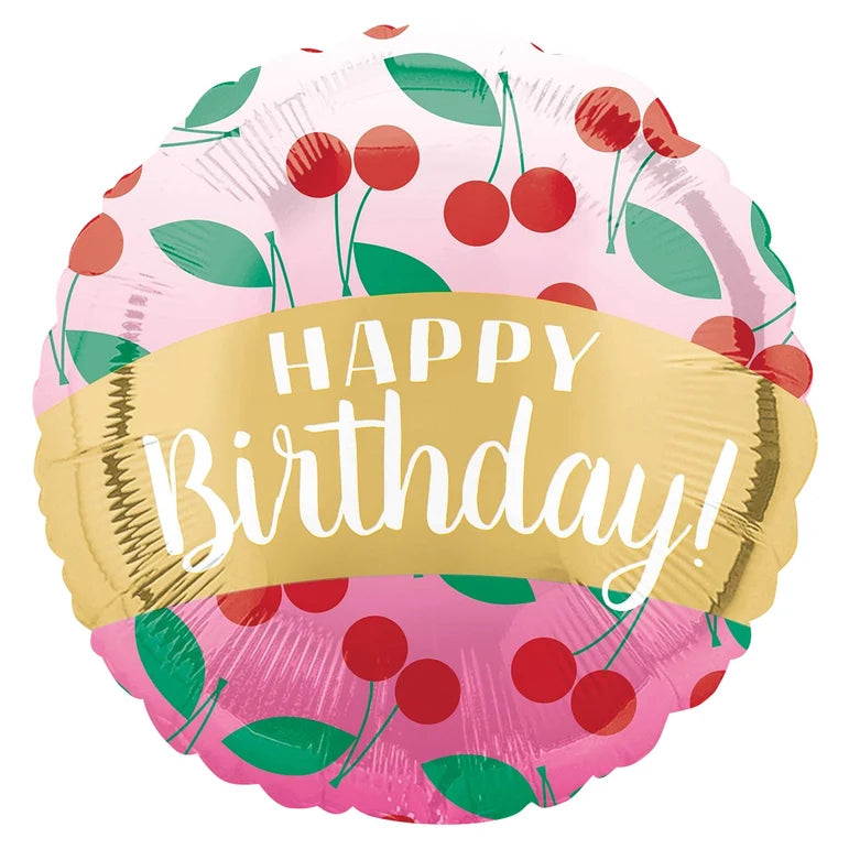 18C HAPPY BIRTHDAY CHERRIES STANDARD FOIL BALLOON - Helium Filled