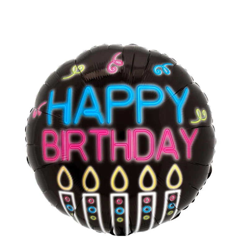 18C NEON BIRTHDAY FOIL BALLOON - Helium Filled