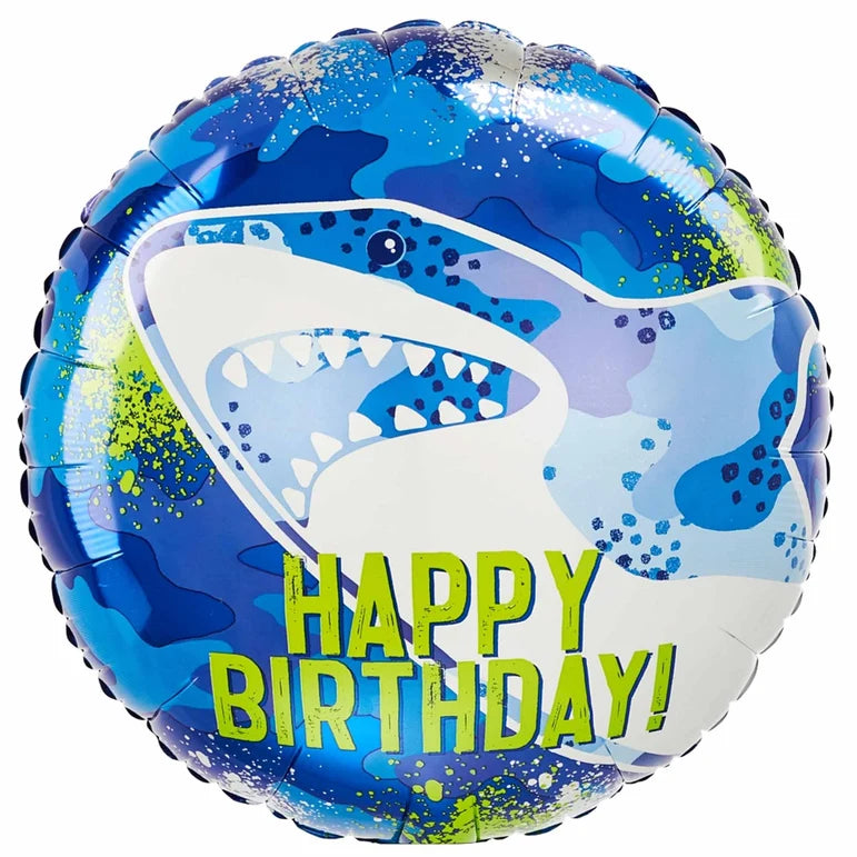 18C SHARK HAPPY BIRTHDAY FOIL BALLOON - Helium Filled