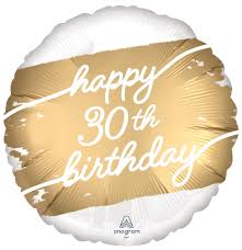 18C GOLDEN AGE 30TH BIRTHDAY SATIN FOIL BALLOON - Helium Filled
