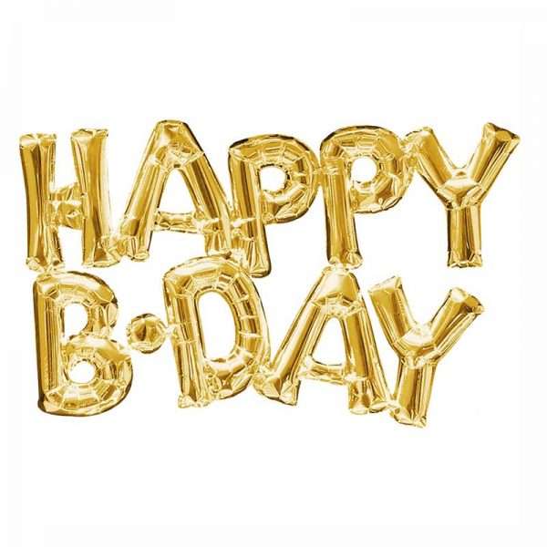 HAPPY B-DAY GOLD Foil Balloon Banner - AIR-FILLED (NON-FLYING)