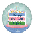 18C HAPPY BIRTHDAY CAKE SATIN FOIL BALLOON - Helium Filled