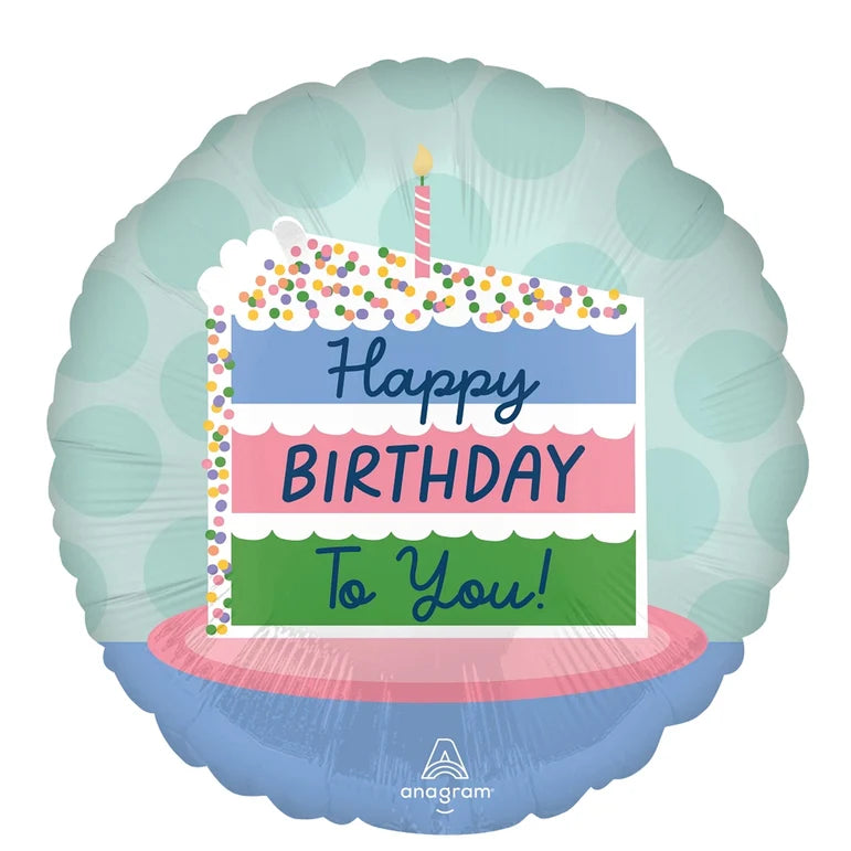 18C HAPPY BIRTHDAY CAKE SATIN FOIL BALLOON - Helium Filled