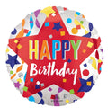 18C HAPPY BIRTHDAY STAR SATIN FOIL BALLOON - Helium Filled
