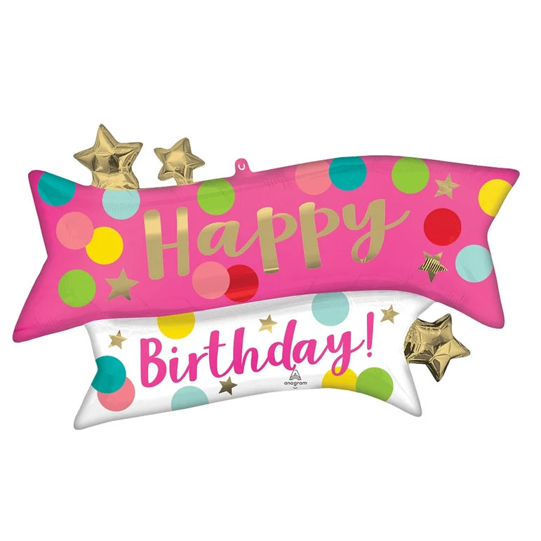 SS PINK CONFETTI HAPPY BIRTHDAY FOIL BALLOON - Helium Filled