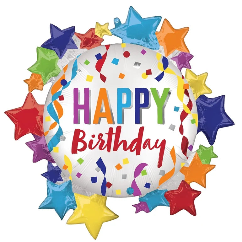 SS HAPPY BIRTHDAY STAR FOIL BALLOON - Helium Filled