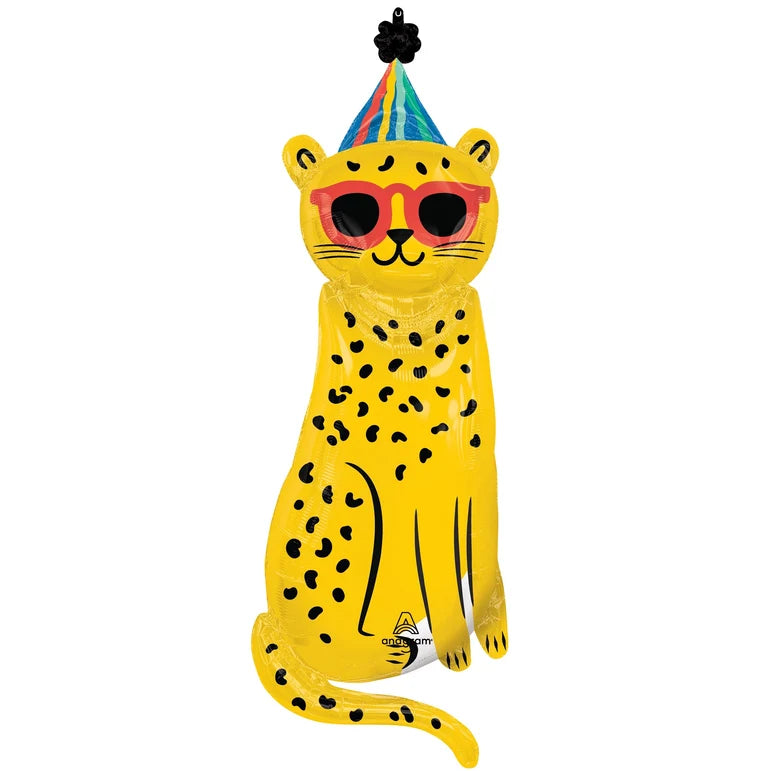 SS PARTY ANIMAL (Yellow Cheetah with Party Hat) FOIL BALLOON - Helium Filled
