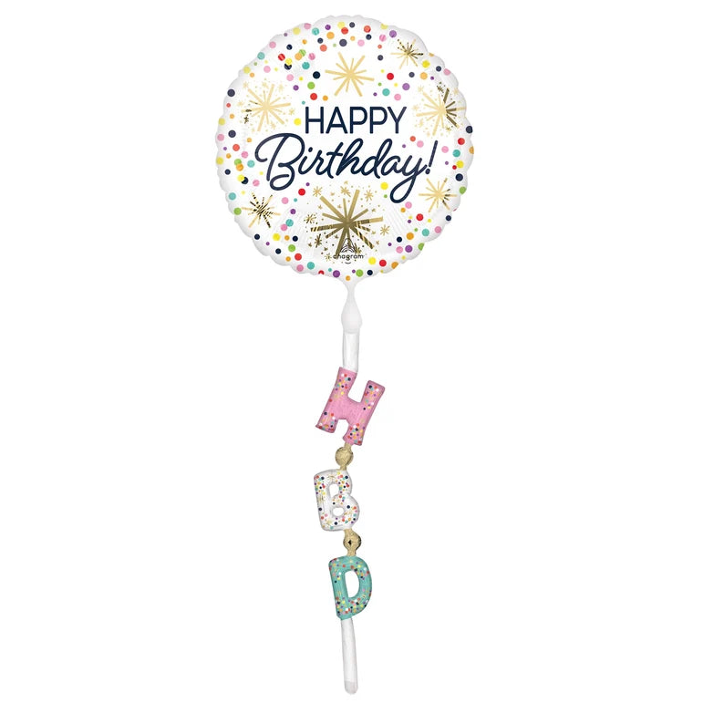 CONFETTI SPRINKLE BIRTHDAY AIRWALKER FOIL BALLOON - Helium Filled