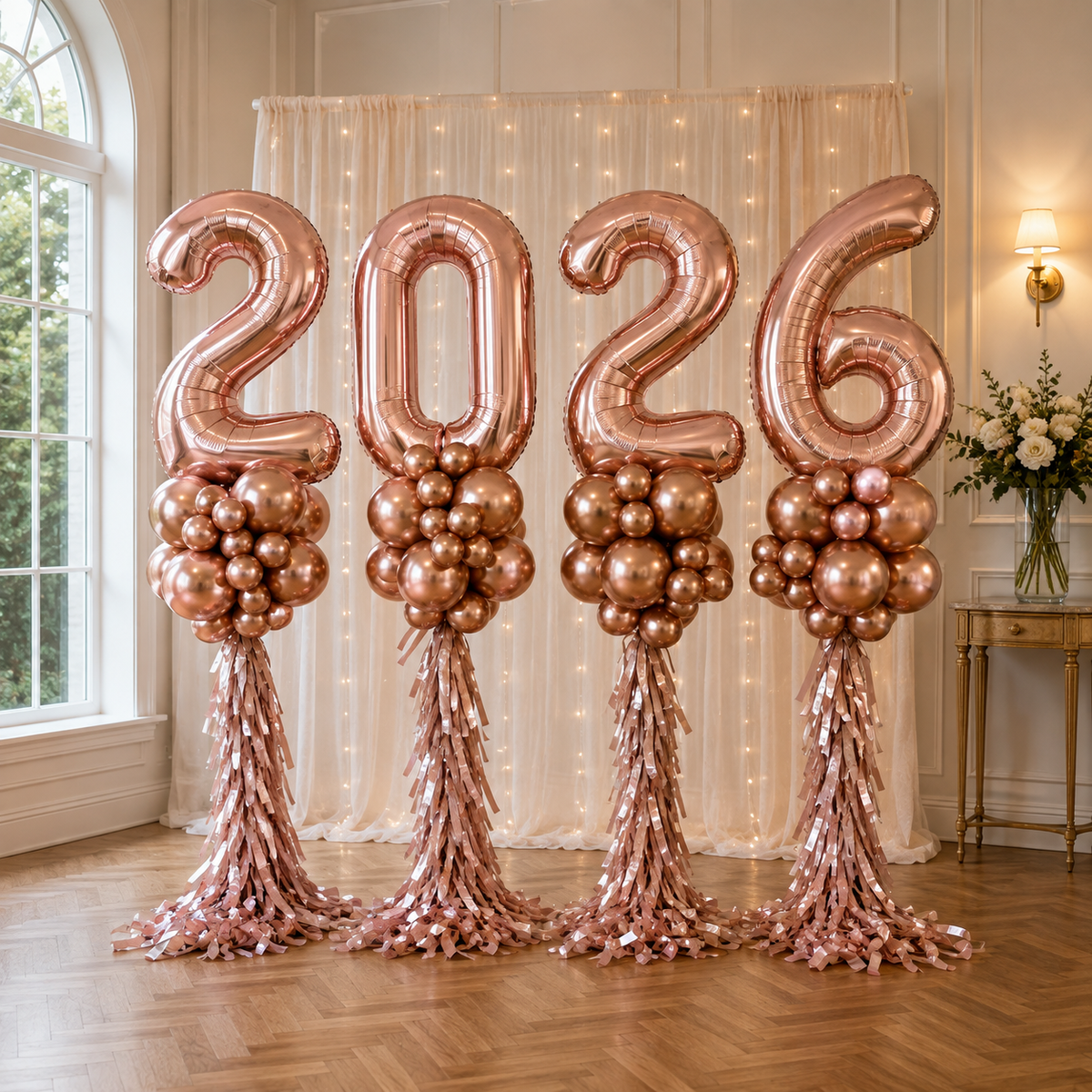 Any Four Number Glam Rosegold Balloon Standee Arrangement& PRE ORDER 1 DAY In ADVANCE