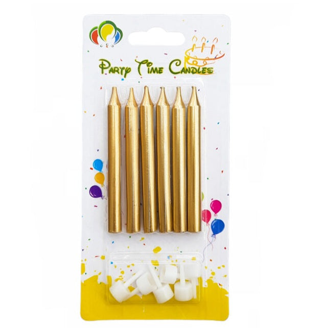 Shiny Gold Single Party Candles/Cake Topper - 6pcs