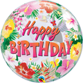 HAPPY BIRTHDAY LUAU TROPICAL BUBBLES FOIL BALLOONS - Helium Filled