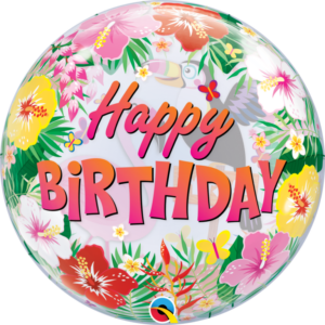 HAPPY BIRTHDAY LUAU TROPICAL BUBBLES FOIL BALLOONS - Helium Filled