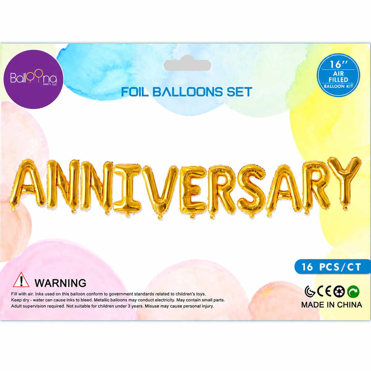 ANNIVERSARY GOLD Foil Balloon Banner - AIR-FILLED (NON-FLYING)