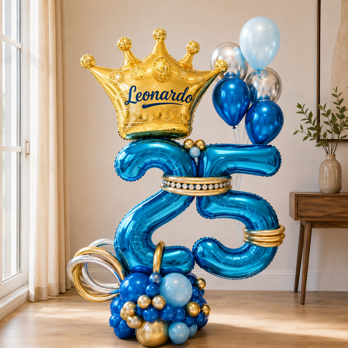 Any Two Number Crown Prince Balloon Arrangement with Custom Text