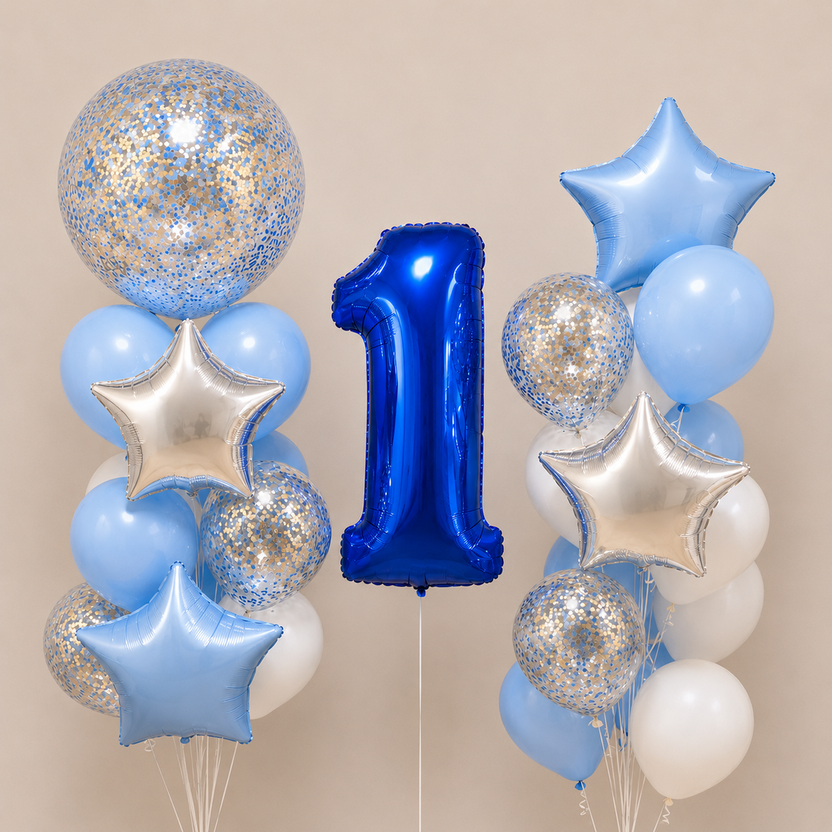 Any Number Lil' Prince Chrome Confetti Celebration Balloon Bouquet Set