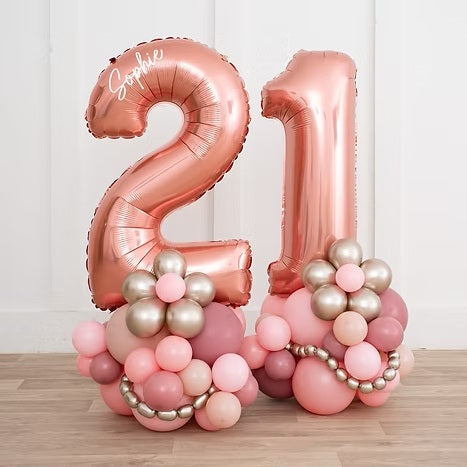 Any Two Personalised Chrome RoseGold Inflated Number Balloon Standee