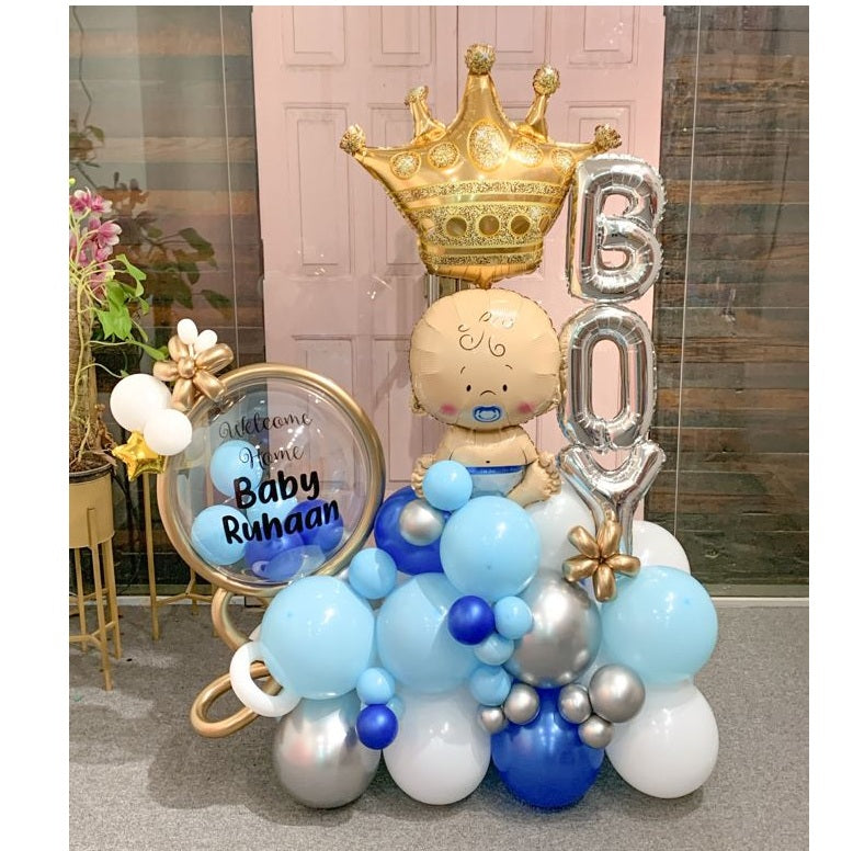 Personalize Bubbles NEW BORN Baby BOY Balloon Arrangement