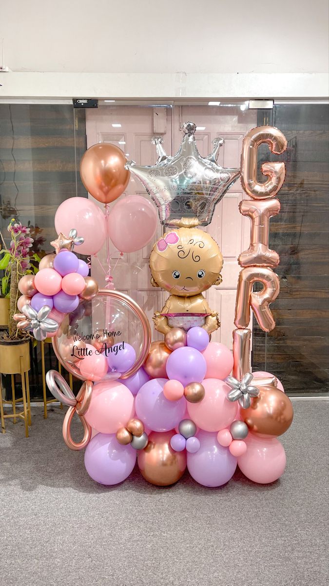 Personalize Bubbles NEW BORN Baby GIRL Balloon Arrangement