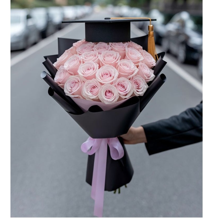 Deserving Congratulatory Pink Roses Hand Bouquet