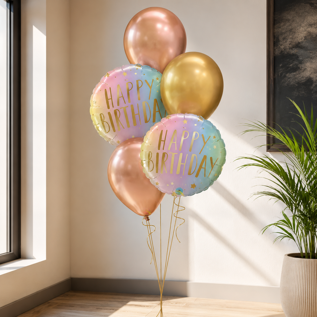 Pastel Chrome Birthday Balloon Bouquet