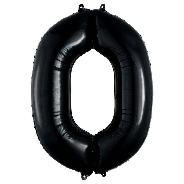 Zero Black Number Foil Balloon - Helium Filled with String