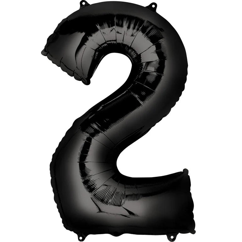 Two Black Number Foil Balloon - Helium Filled with String