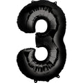 Three Black Number Foil Balloon - Helium Filled with String