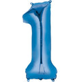 One Blue Number Foil Balloon - Helium Filled with String