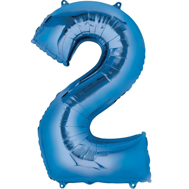 Two Blue Number Foil Balloon - Helium Filled with String