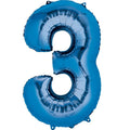 Three Blue Number Foil Balloon - Helium Filled with String
