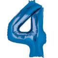 Four Blue Number Foil Balloon - Helium Filled with String