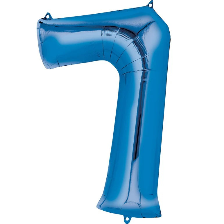 Seven Blue Number Foil Balloon - Helium Filled with String