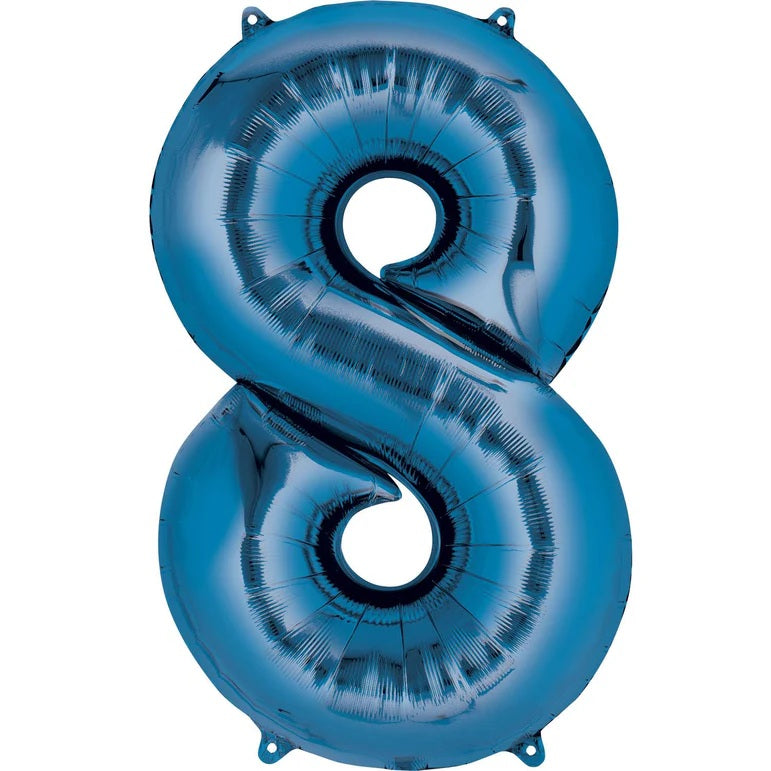 Eight Blue Number Foil Balloon - Helium Filled with String