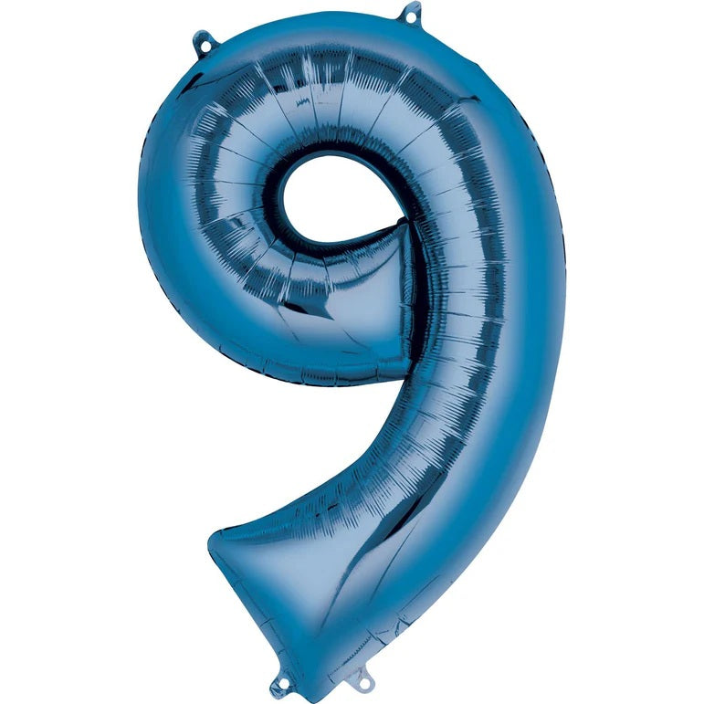 Nine Blue Number Foil Balloon - Helium Filled with String