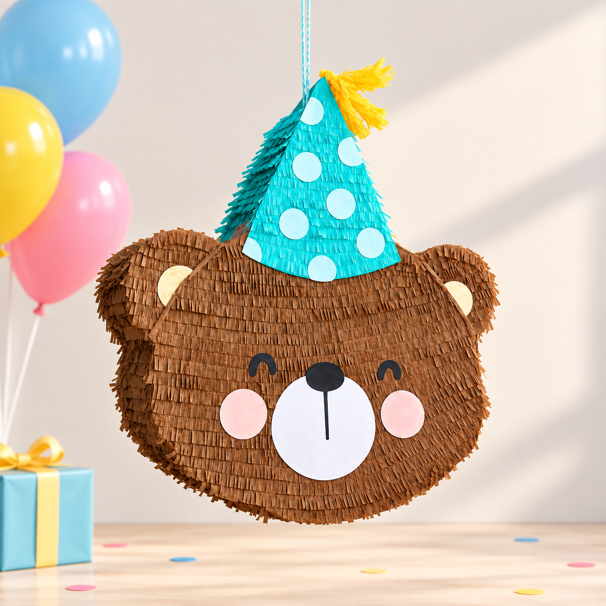 BEAR WITH PARTY HAT PIÑATA PRE-ORDER | 3 Days Production | FREE Stick Included!
