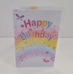 Happy Birthday Rainbow Butterfly Flowers Greeting Card
