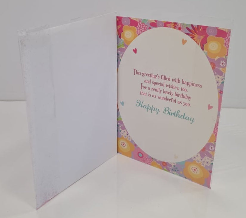 Happy Birthday To You Glittery Flowers Around Greeting Card