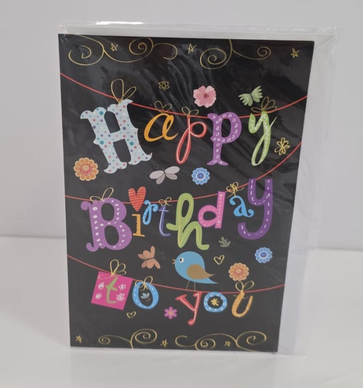 Happy Birthday to You Flower Butterfly & Birds Greeting Card