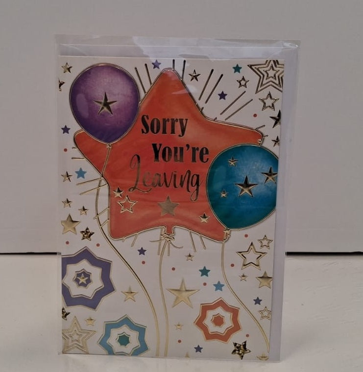 Sorry You're Leaving Star Balloons & Star Greeting Card